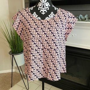 Charlotte Russe Pink & Blue Bird Tiered Blouse